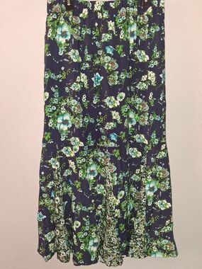 Studio Navy Maxi Skirt with Green & Teal Floral Print